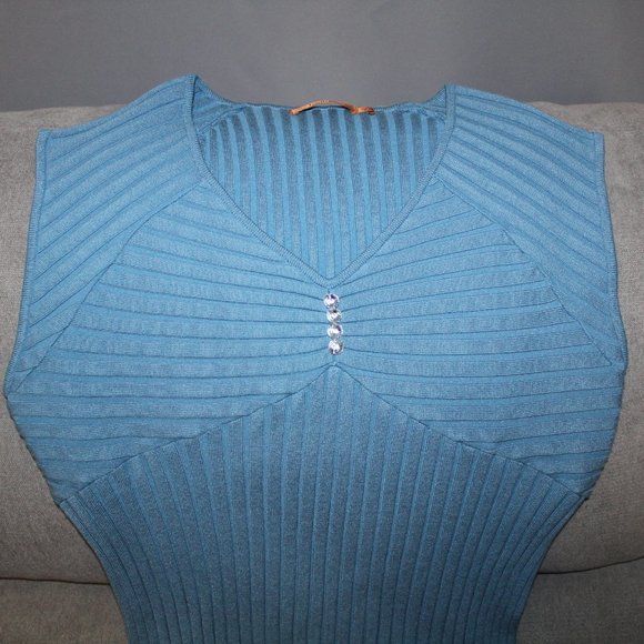 Belldini Ribbed Knit Sleeveless Teal Blue Sweater Top XL - Picture 4 of 8